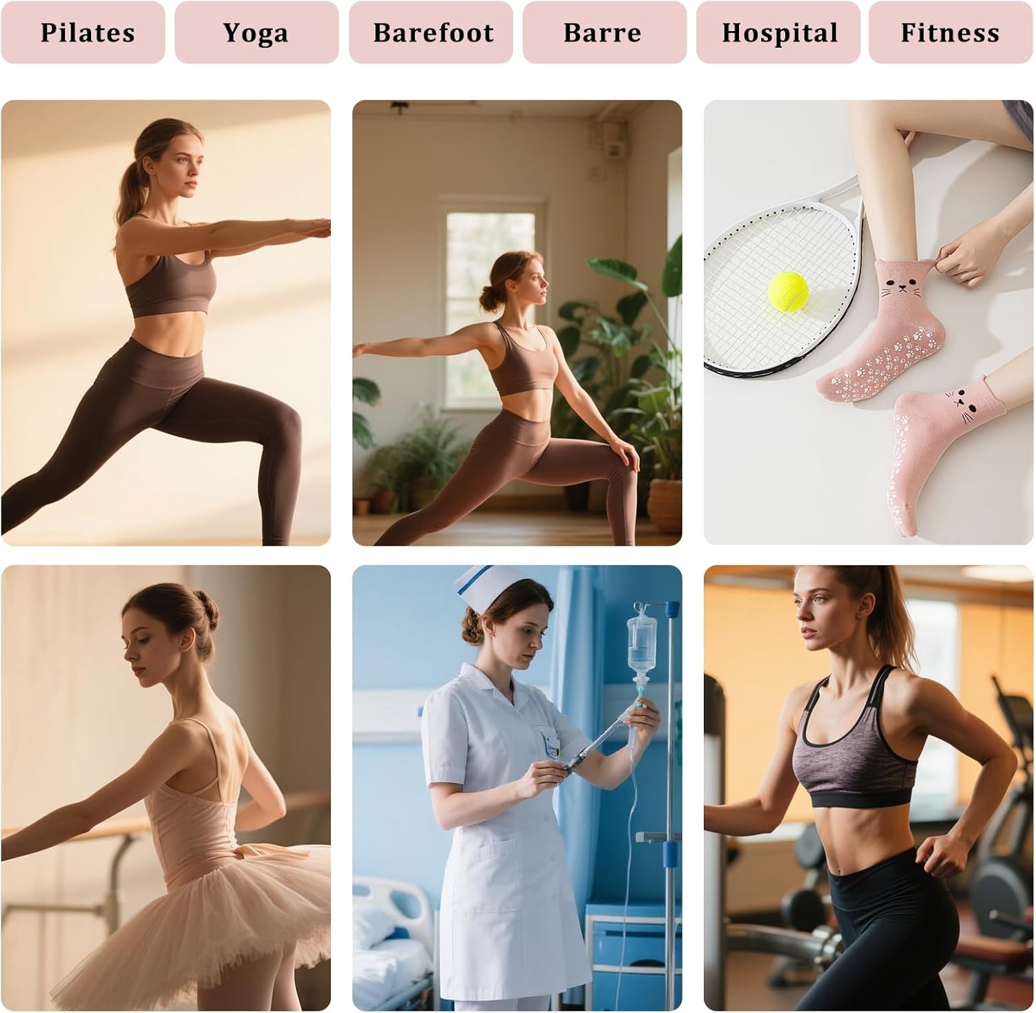 Cute Pilates Crew Grippy Socks for Women - Cat Paw Yoga Gripper Non Slip Sock for Barre,Barefoot,Hospital,Fitness - Image 6