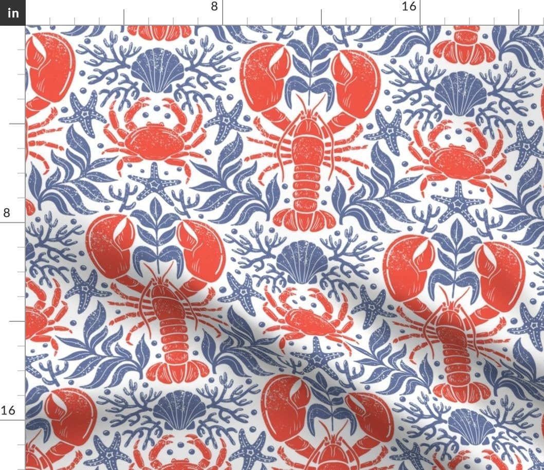 Spoonflower Fabric - Crustacean Core Summer Nautical Whimsical Coastal Summer Beach Printed on Petal Cotton Fabric Fat Quarter - Sewing Quilting Apparel Crafts Decor