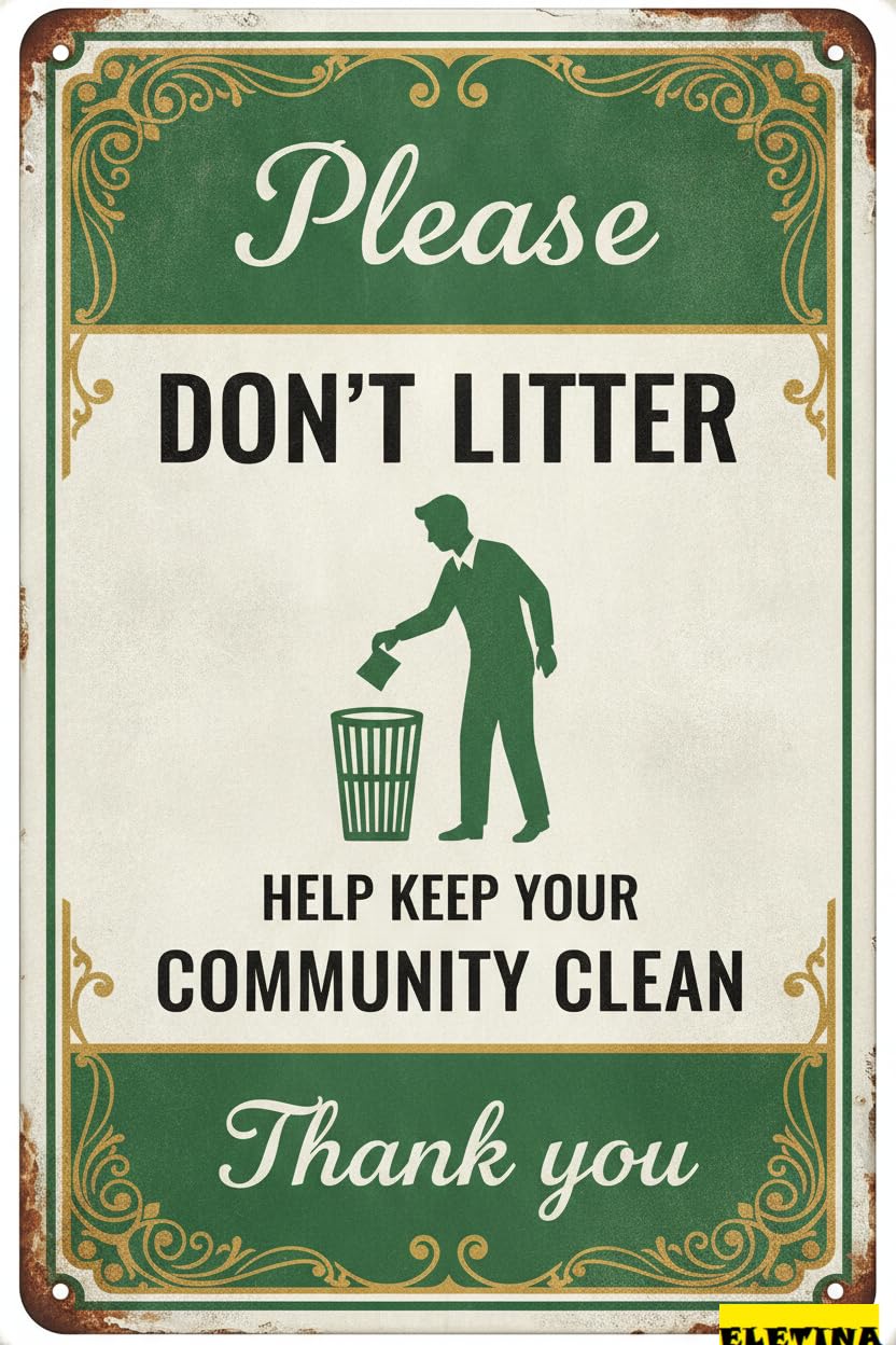 Tin Sign for Man Cave Please Don't Litter Help Keep Your Community Clean, 8x12in, Aluminum Private Property Decorative