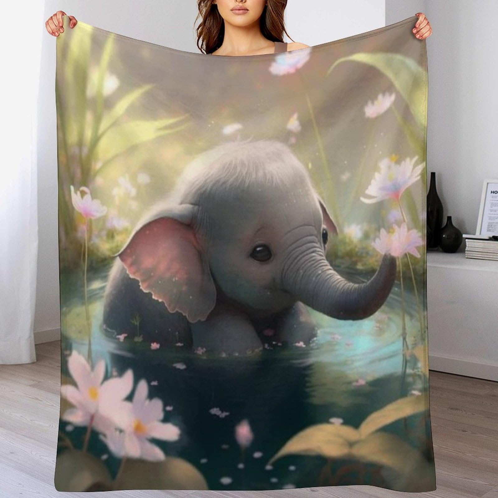 Plaid couverture éléphant polaire flanelle légère pour linge de lit