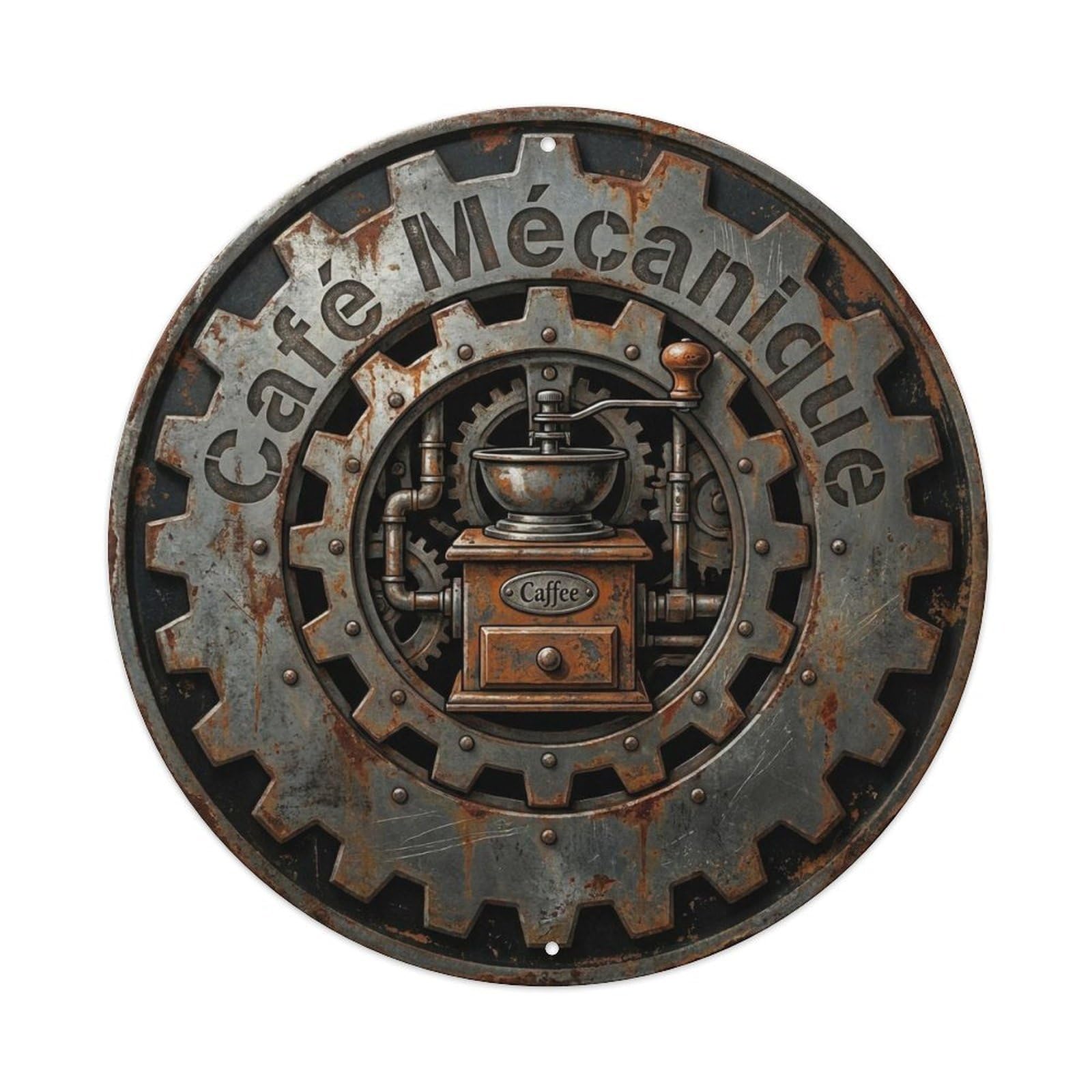 Gear Industrial Workshop Cafe 1 Metal Tin Sign Plaque Wall Decor for Cafe, Club, Garden Round Metal Poster 8x8Inch