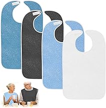 Adult Bibs 4 Pieces, Reusable Adult Bib for Eating, Washable and Durable, with Velcro 75 cm x 45 cm, Clothing Protector for Elders, Women and Men People, Disabled