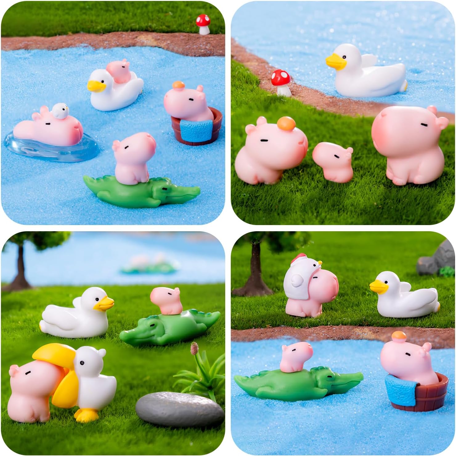 EVERMARKET 10 Pieces Mini Capybara Figurines for Crafts Tiny Resin Capybara Dollhouse Miniatures Mini Animals for Car Dashboard Fairy Garden Micro Landscaping Plant Decoration (Pink)