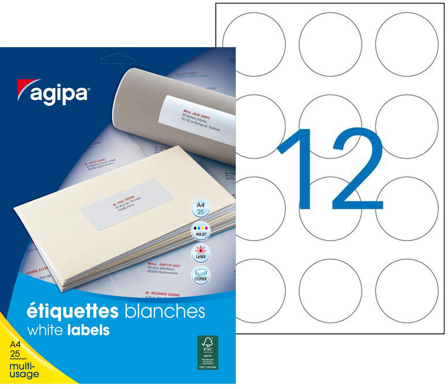 Agipa 102373 AGIPA Multi-Purpose Labels 102373 300, Rounded, 60 mm, White