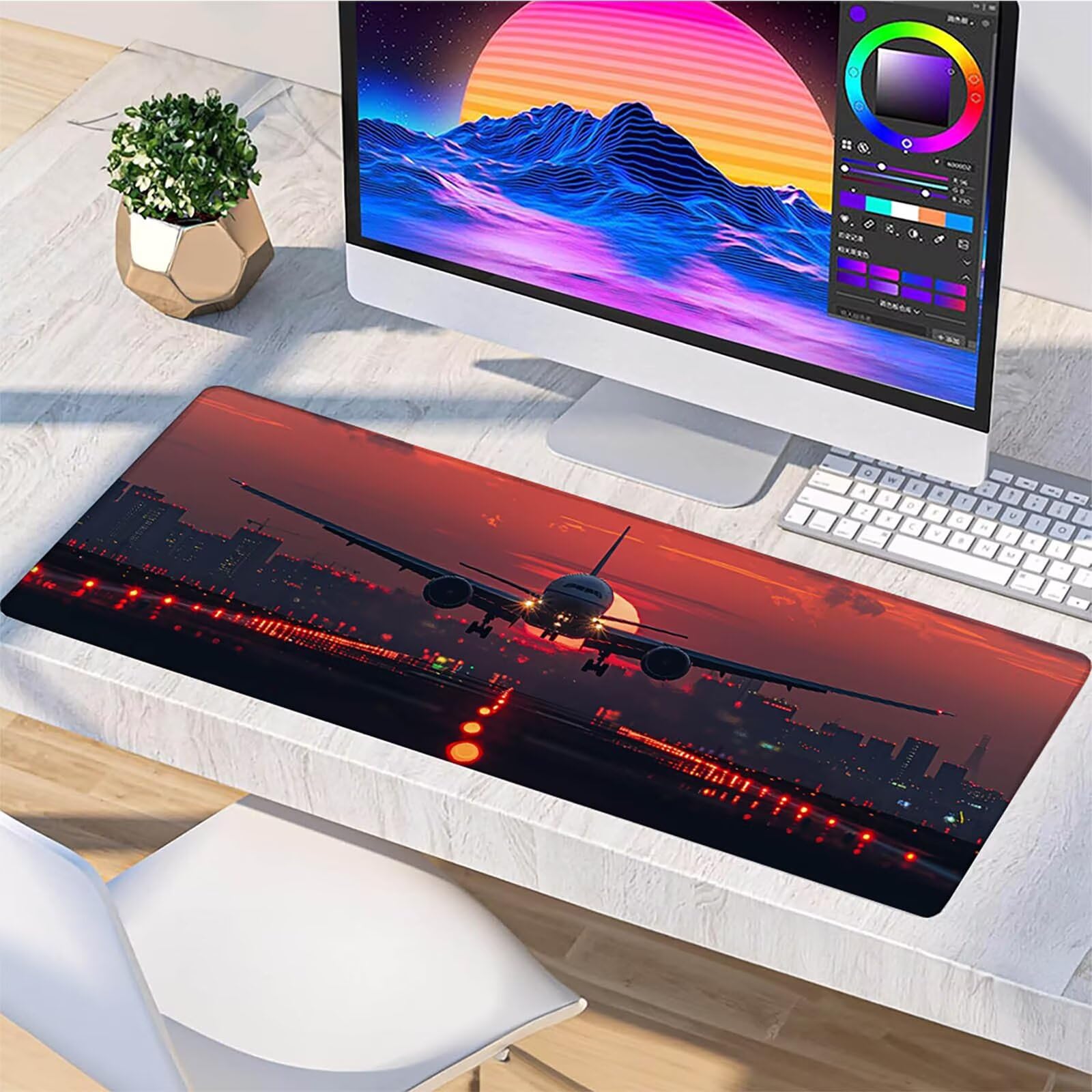 Tappetino Mouse XXL 1200x600 mm, Tappetino Mouse Rosso, Gaming Mouse Pad con Bordi Cuciti, Sottomano Scrivania con Base in Gomma Antiscivolo, Accessori Scrivania e Accessori Gaming, Aereo 4-3912