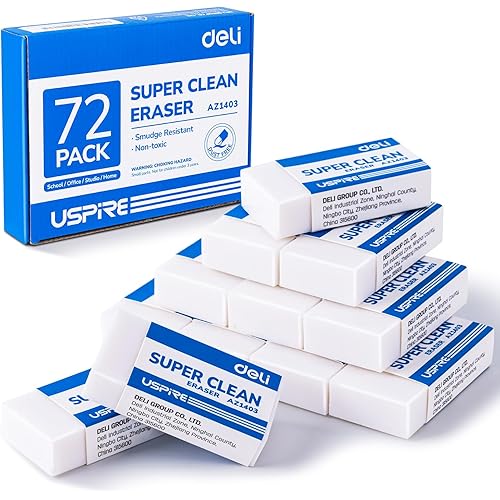 Deli Pencil Erasers, Pencil Eraser, 72 Pack, White Erasers, Erasers for Drawing, Kids, Artist, White, Large