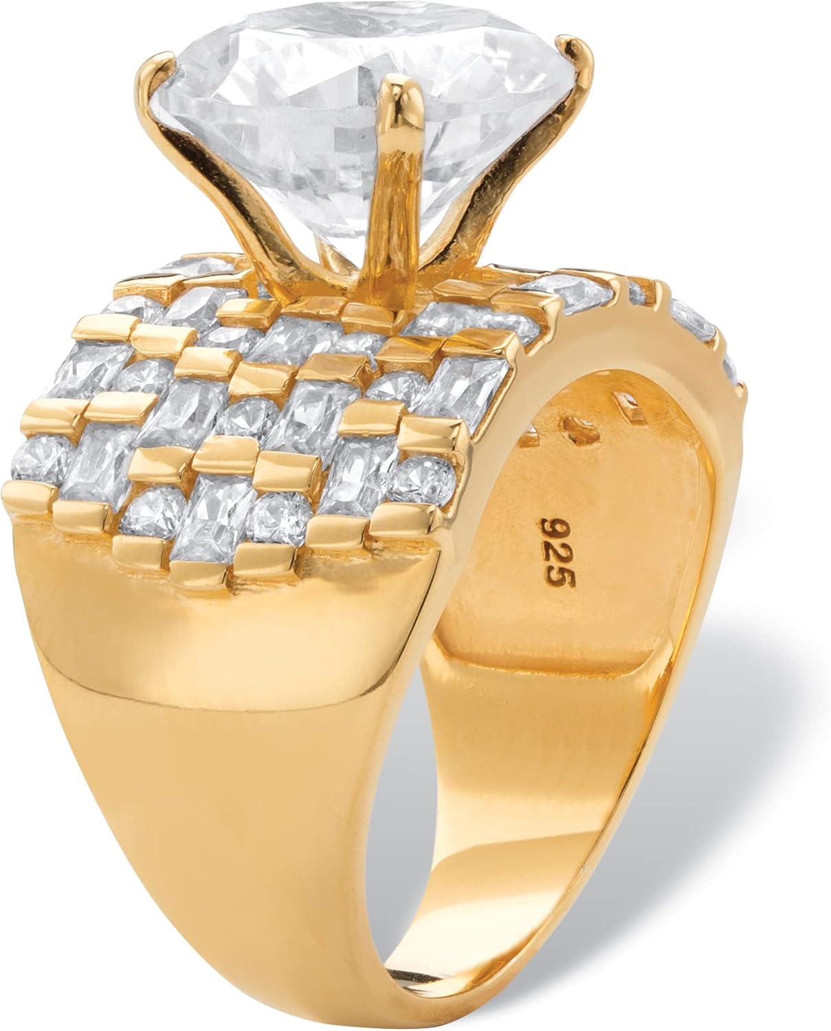 18K Yellow Gold over Sterling Silver Round Cubic Zirconia Multi Row Ring