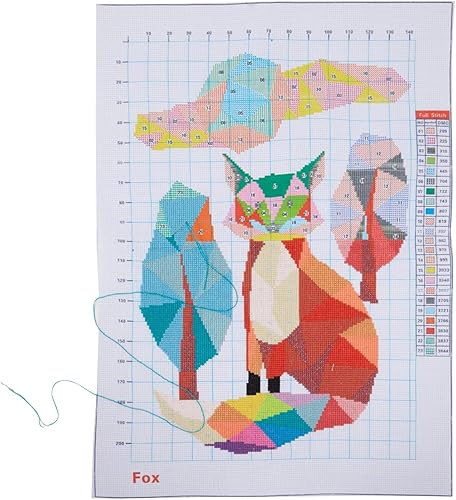 Miniatura 6 de Bright Creations Paquete de 2, punto de cruz estampado de zorro y gato, kit de bordado para principiantes con tela de 11 quilates, agujas, hilo