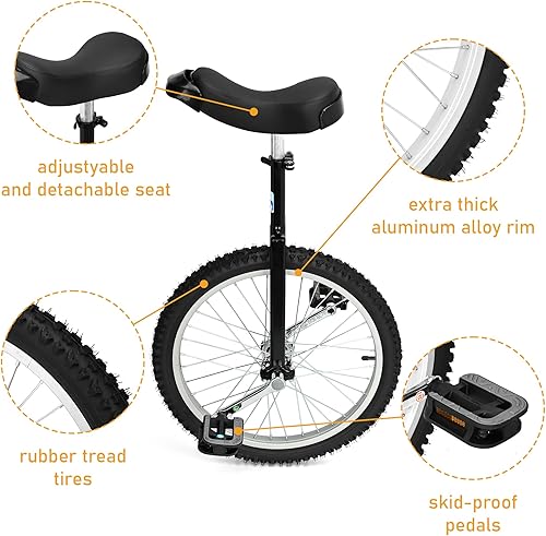 Miniatura 4 de Nisorpa Bicicleta clásica de una rueda negra de 20 pulgadas con borde de aleación antideslizante y pedal de altura ajustable para niños y adultos,