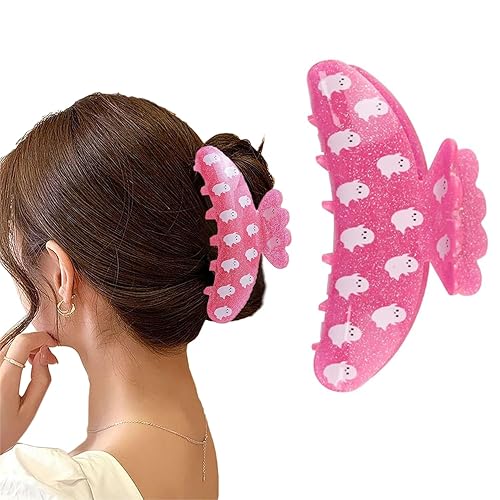 Pinzas para el cabello de Halloween, 1 pinza de fantasma rosa, antideslizantes, de sujeción fuerte, pinzas grandes y espeluznantes para cabello