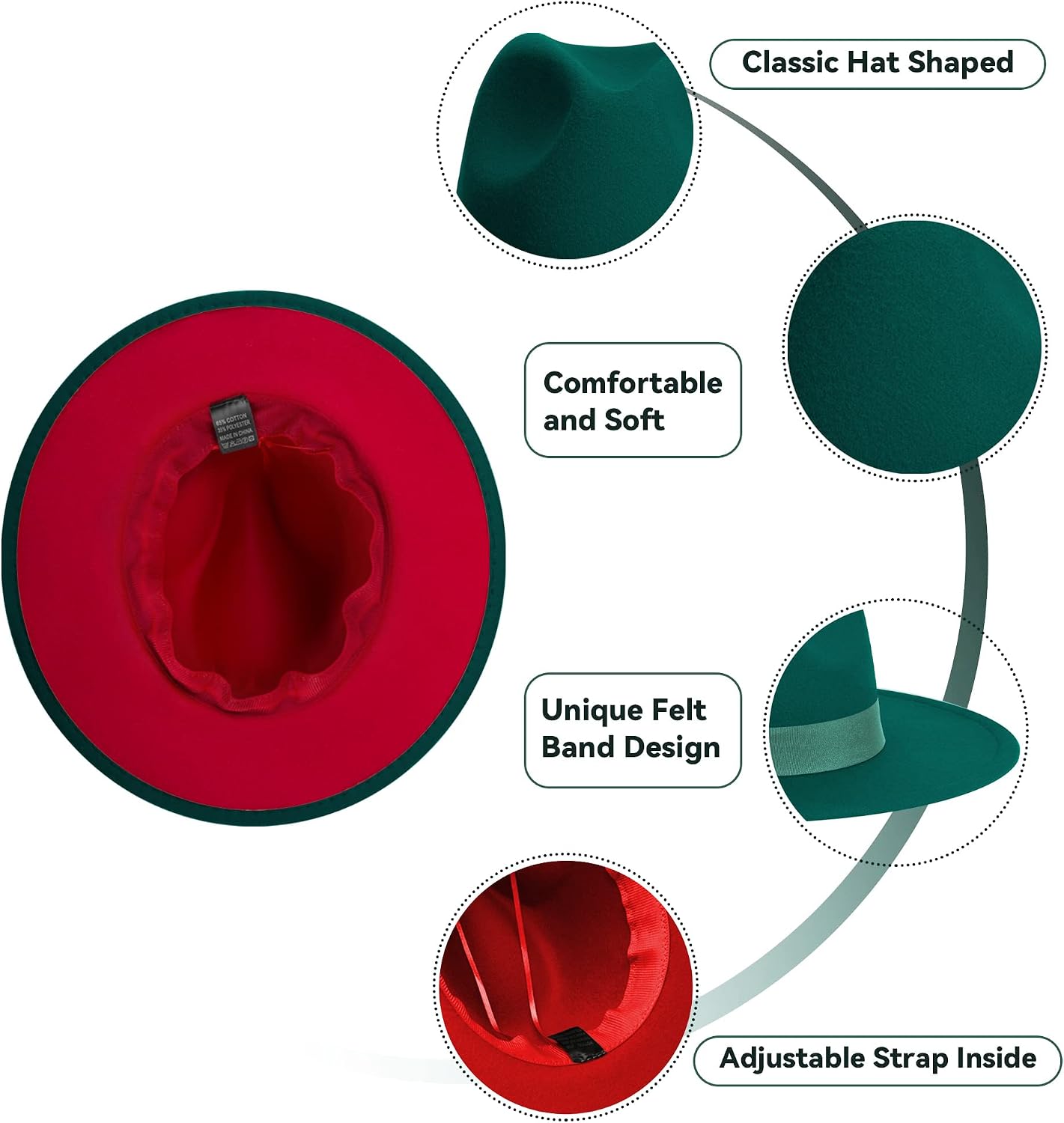 Wide Brim Fedora Hats for Women & Men Classic Dress Panama Hat Adjustable Felt Hat with Band image 3