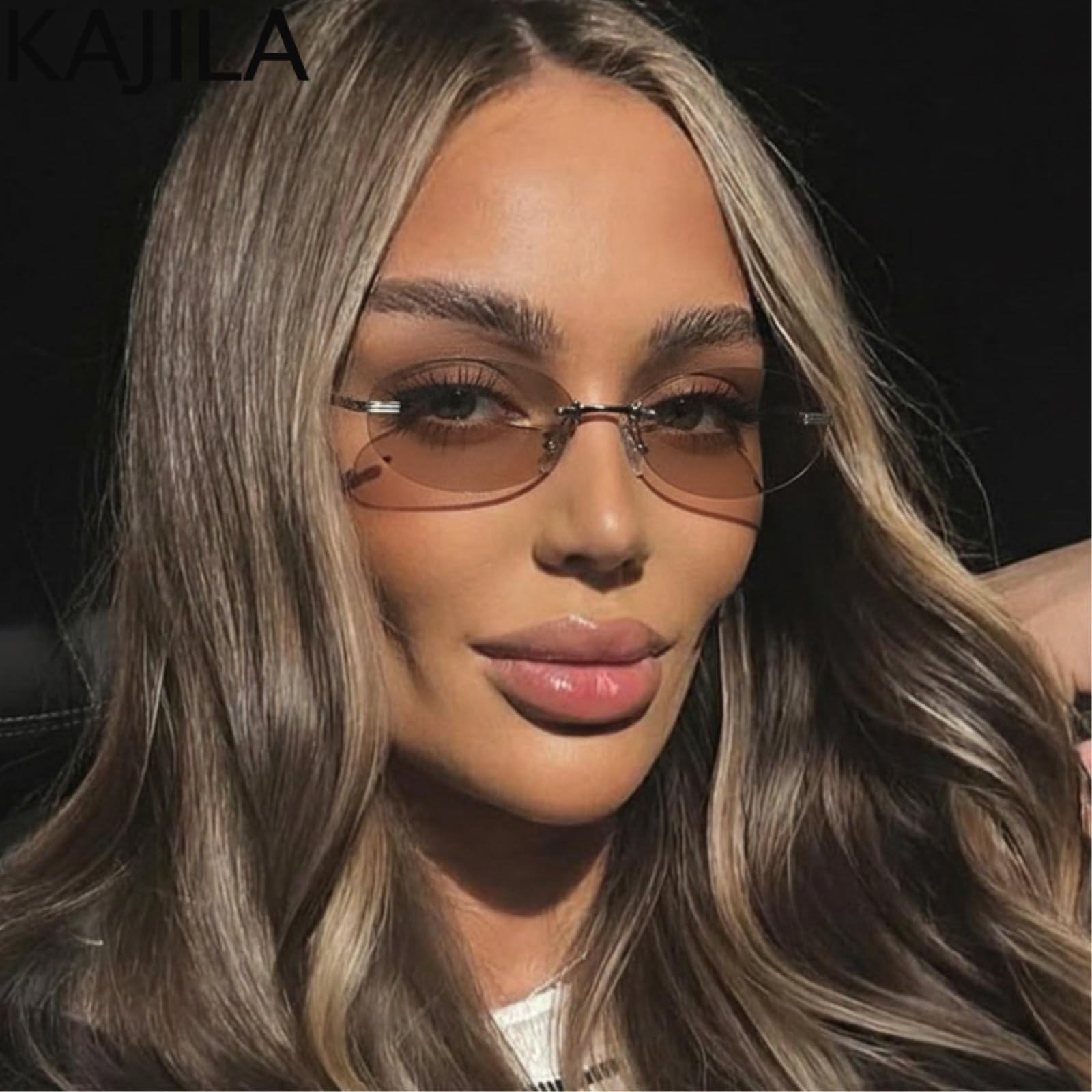 Sonnenbrille Modell Pk-260623 Uv400 Randlose Schattierungen Punk Oval Vintage Metall Kleiner Rahmen Für Frauen Damen Täglich Hypoallergene Edelstahl-c1blackgray