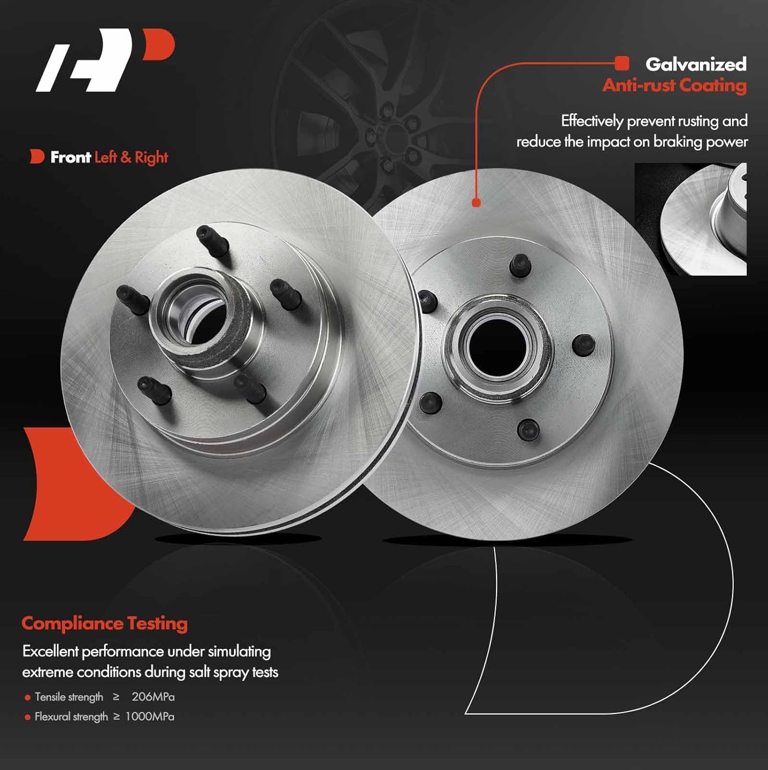 A-Premium 10.28 inch (261mm) Front Vented Disc Brake Rotors + Ceramic Pads Kit Compatible with Select Ford & Mazda Models - Ranger 1998-2001, B2500/B3000/B4000 1998-2000, RWD, 6-PC Set