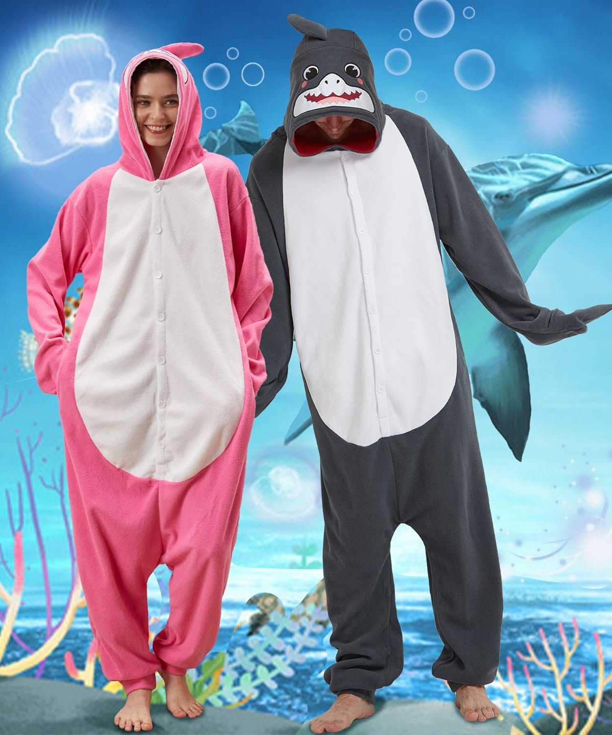 Dodheah Shark Onesie Adult Halloween Costume Animal Cosplay Pajamas Men and Women's Cartoon Jumpsuit Homewear - Image 3