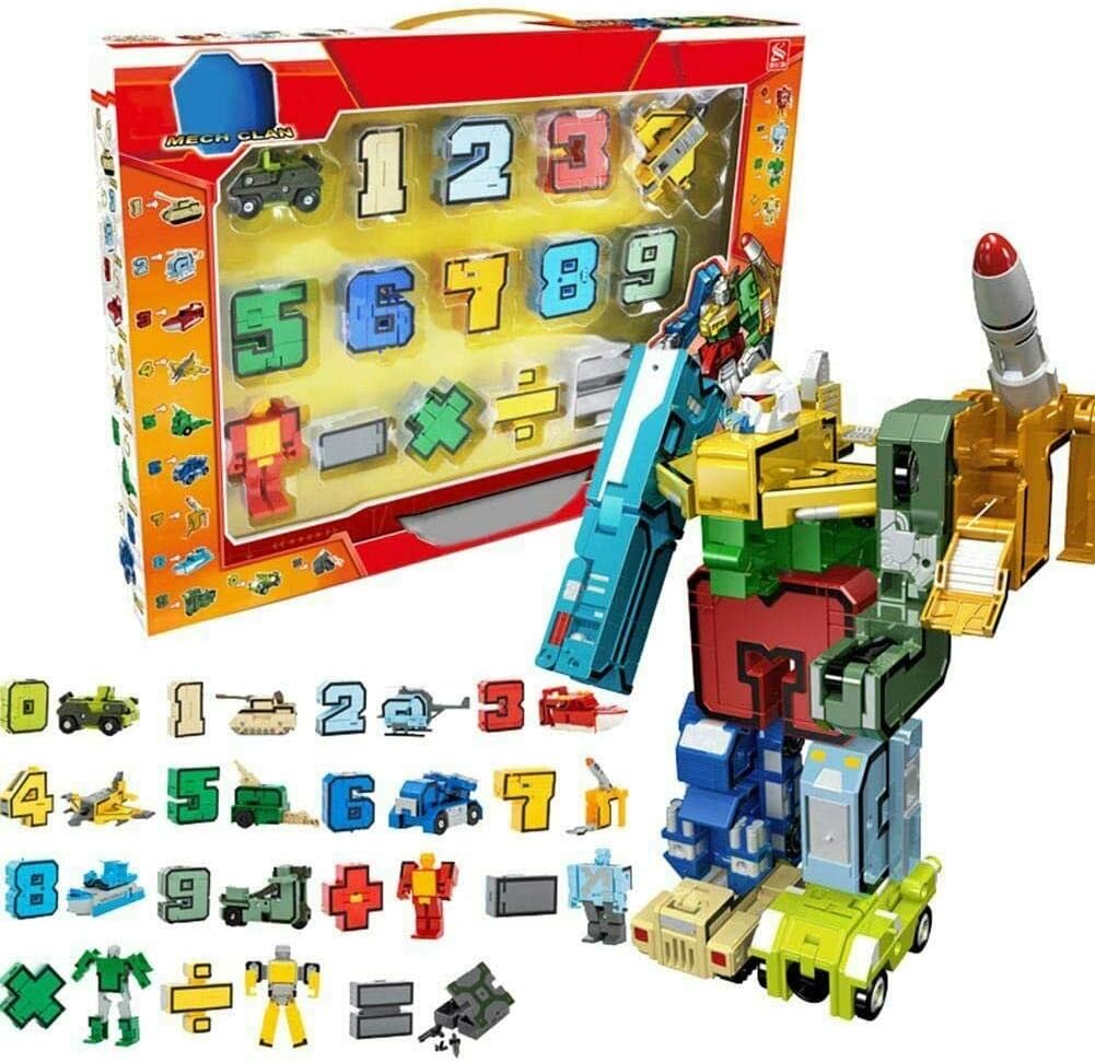 Alphabet Transforming Numbers Robot Maths STEM Learning Educational Toys Building Construction Block Puzzle Vehicle Military Model Tank Missile Helicopter Fighter for Kids Toddler