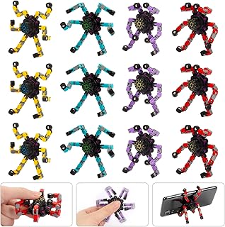 12 Pack Transformable Fingertip Gyro Fidget Spinners Bulk Basket Stocking Stuffers, DIY Deformable Robot Spinner, Gyro Toys, Stress Relief Fidget Toy for Kids Girls Boys Adults