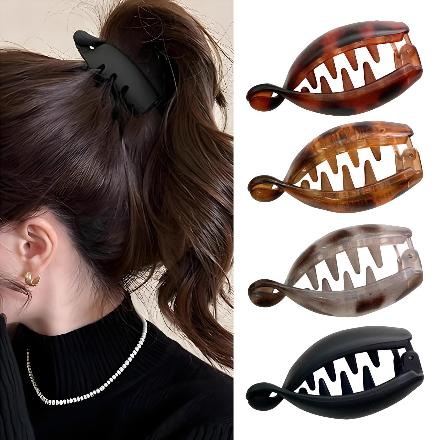Banana Hair Clips Small Retro Oval Leopard Print Banana Hair Clip 4PCS Small Banana Clip Non Slip for Ponytails Buns Curly Hair Cute Claw Clips for Women Thin Hair Daily Decoration Hair Accessory