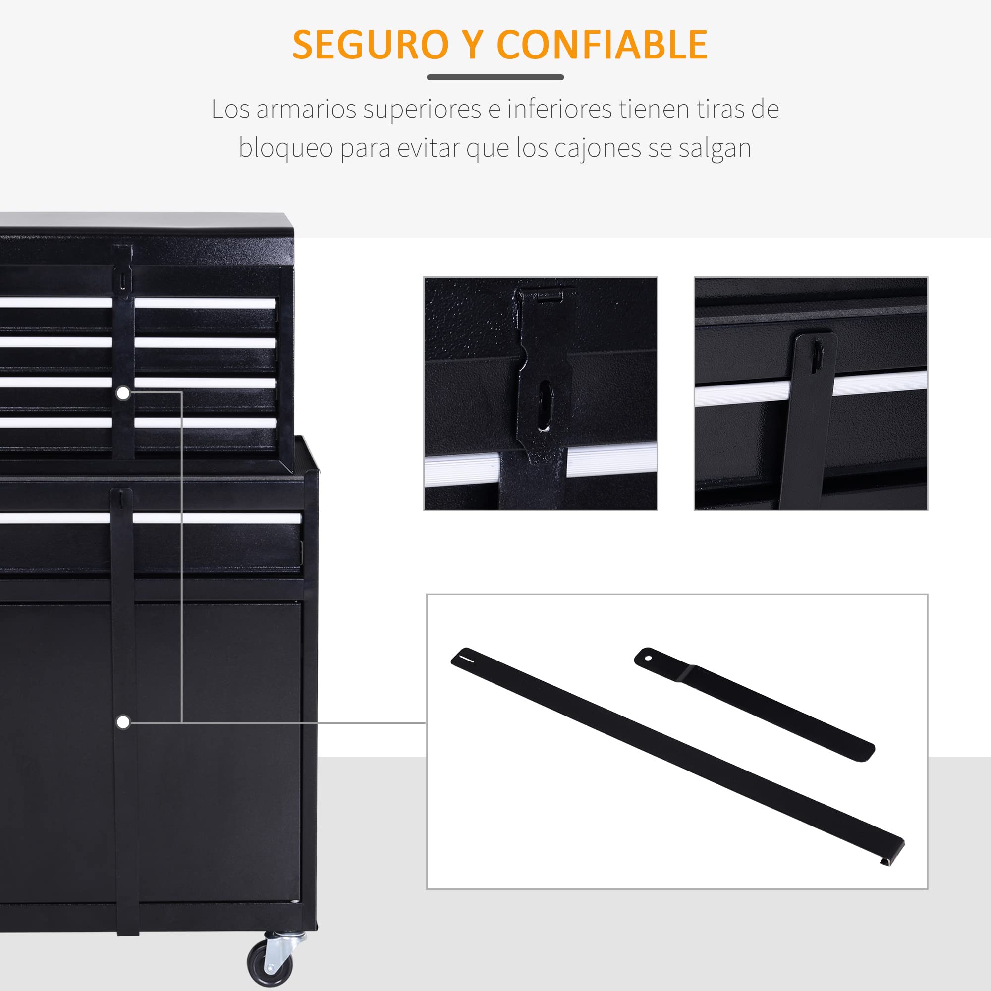 DURHAND Carro de Herramientas con Ruedas Taller Móvil con 5 Cajones Armario de Almacenaje y Alfombra Antideslizante Carga 52 kg para Garaje 60x28x104,5 cm Negro