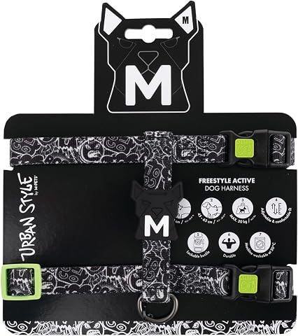 M-Pets Urban Style Siyah/Beyaz Active Köpek Göğüs Tasması (M)
