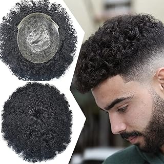 Afro Toupee For Black Men Kinky Curly Brazilian Human Hair Piece African American Afro Wavy Men Toupee 8X10inch