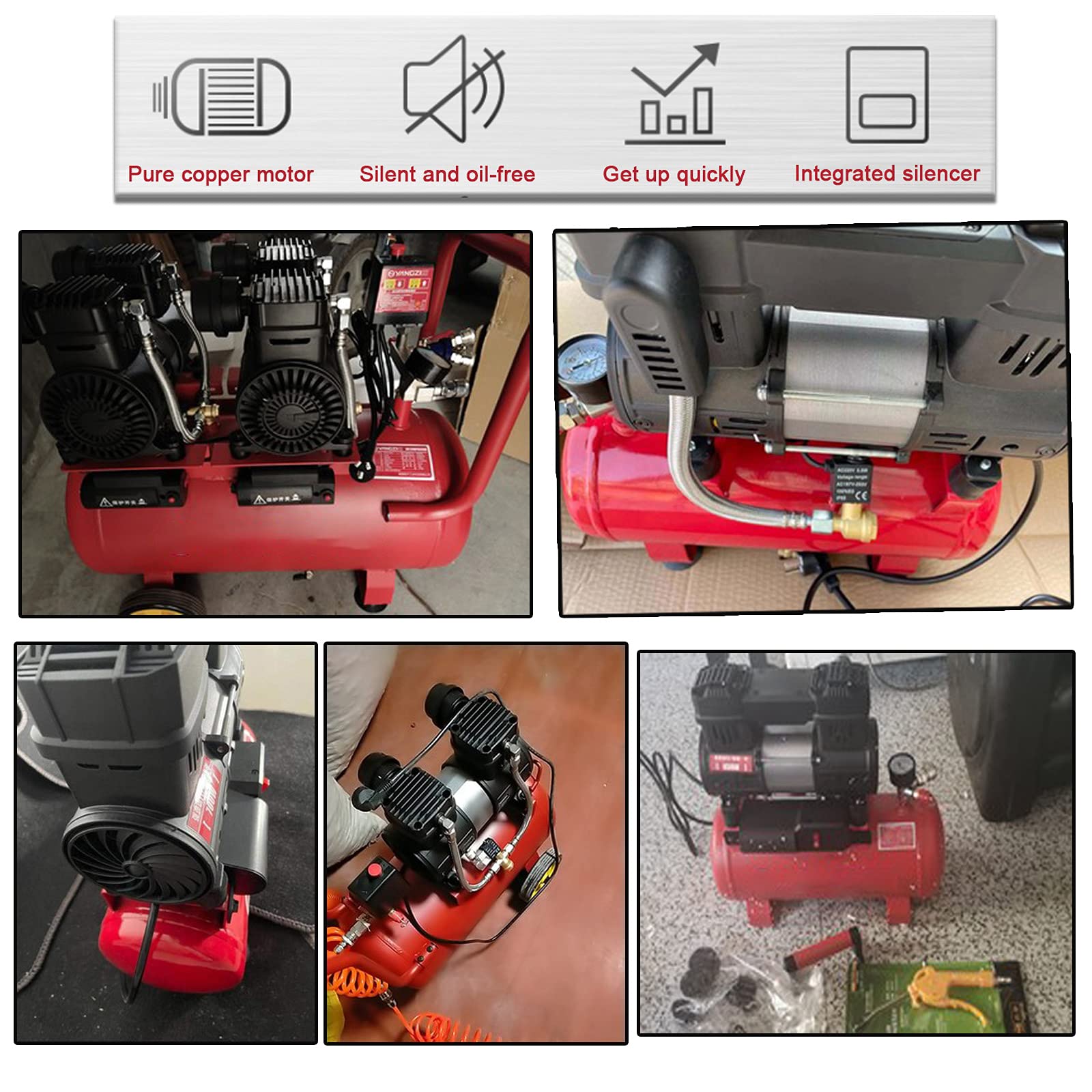 Compresor de aire sin aceite 30L portátil silencioso (40dB) 1000/1300W 220V bomba de aire para odontología, pintura en aerosol, herramientas neumáticas de taller