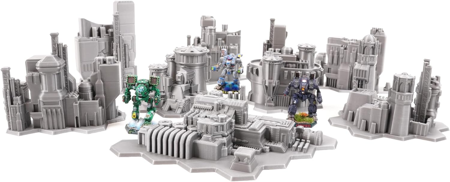 Tabletop Terrain 6mm Sci-Fi Cityscape Bundle 2 with Hexes for Miniatures Games Such as Epic Battletech Adeptus Titanicus (Bundle 2 with Hexes)