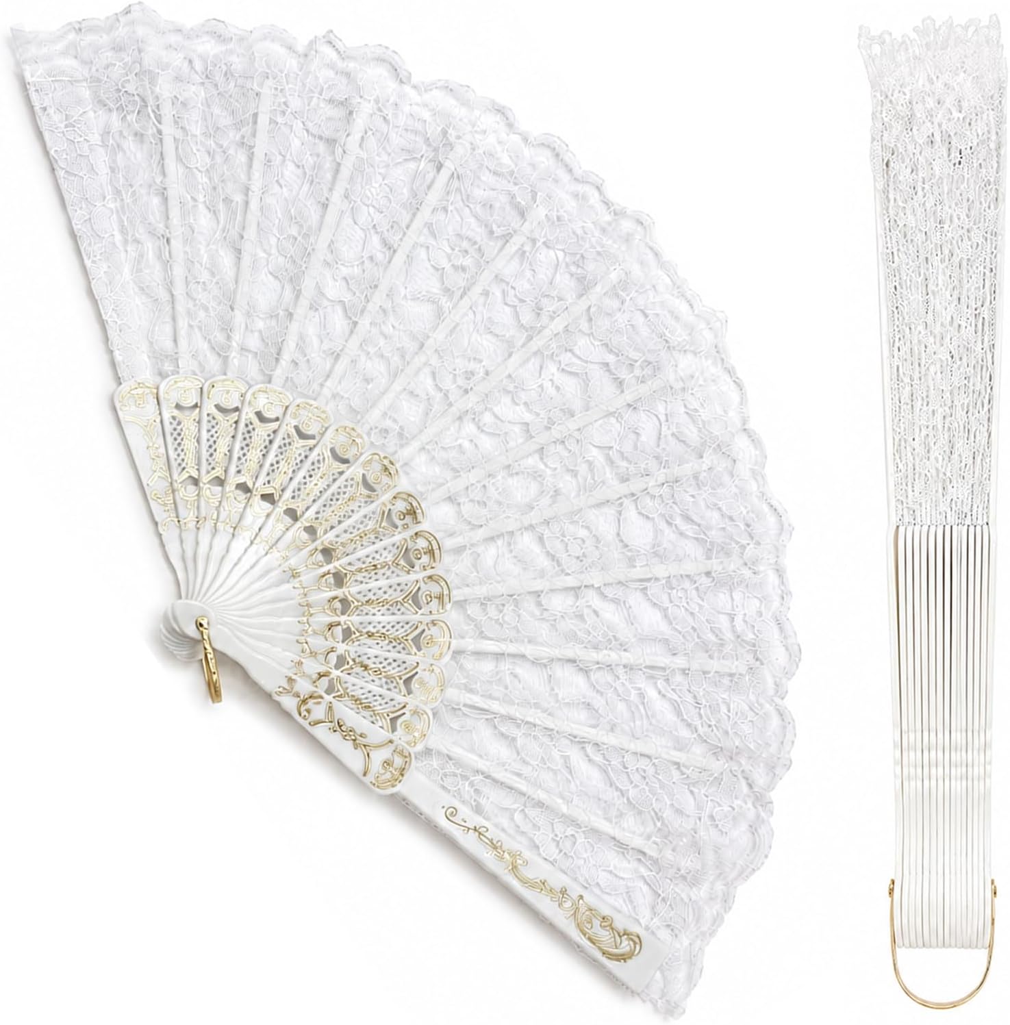 50 Pack Wedding Fans for Guests, Lace Folding Hand Fans, 9 Inch Foldable Hand Fan for Bridal Shower Party Favors, Photo Props and DIY Wedding Decorations
