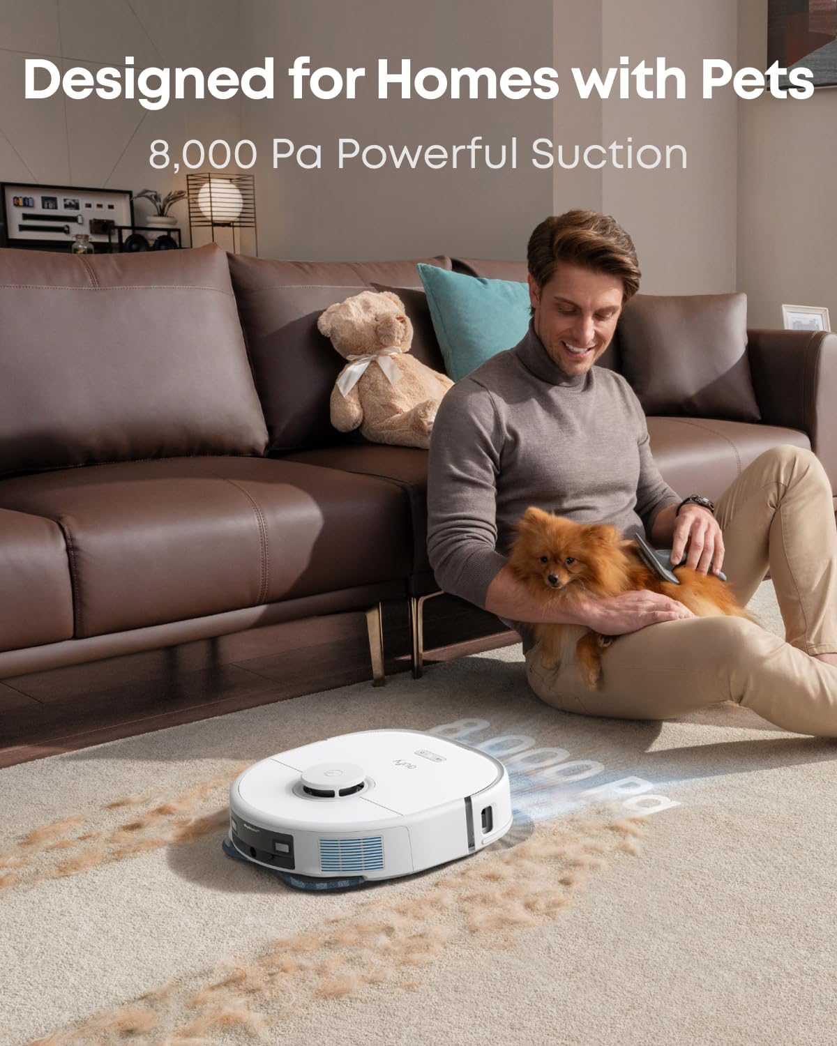 eufy X10 Pro Omni Robot Vacuum and Mop Combo, 8,000 Pa Suction, Dual Mops with 12 mm Auto-Lift and Carpet Detection, AI Obstacle Avoidance, Auto Mop Washing, Auto Drying, Self-Emptying, White