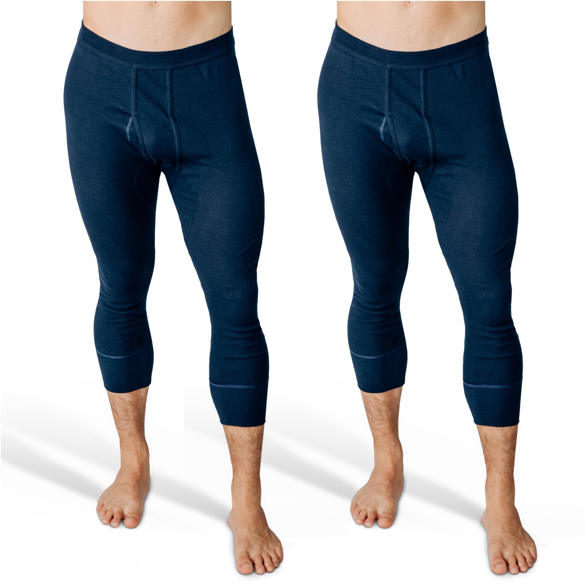 SES caleçon Long Coton, Pack de 2 caleçons 3/4 Longs Hommes en côtes Fines, Taille S - 4XL, avec Braguette et Ceinture Douce, en Coton/calson Long pour Homme Jambes 3/4 Longues
