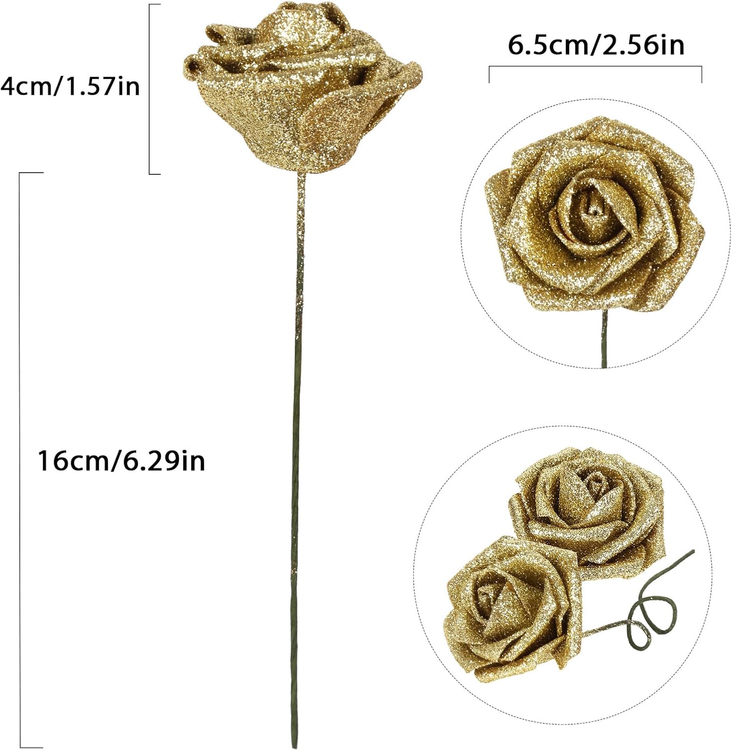Gold Glitter Roses 30pcs Gold Roses 2.56" Glitter Flowers Artificial Roses with Stems for Centerpieces Wall Decorations Wedding Ceremony Bridal Shower Table Floral Arrangement (Gold) - Image 3