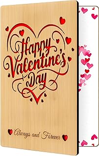 Vovocas Wooden Valentines Day Card for Her Him, Romantic Wood Happy Valentines Day Gifts for Husband Wife Girlfriend Boyfriend, Wooden Anniversary Greeting Card with Envelope