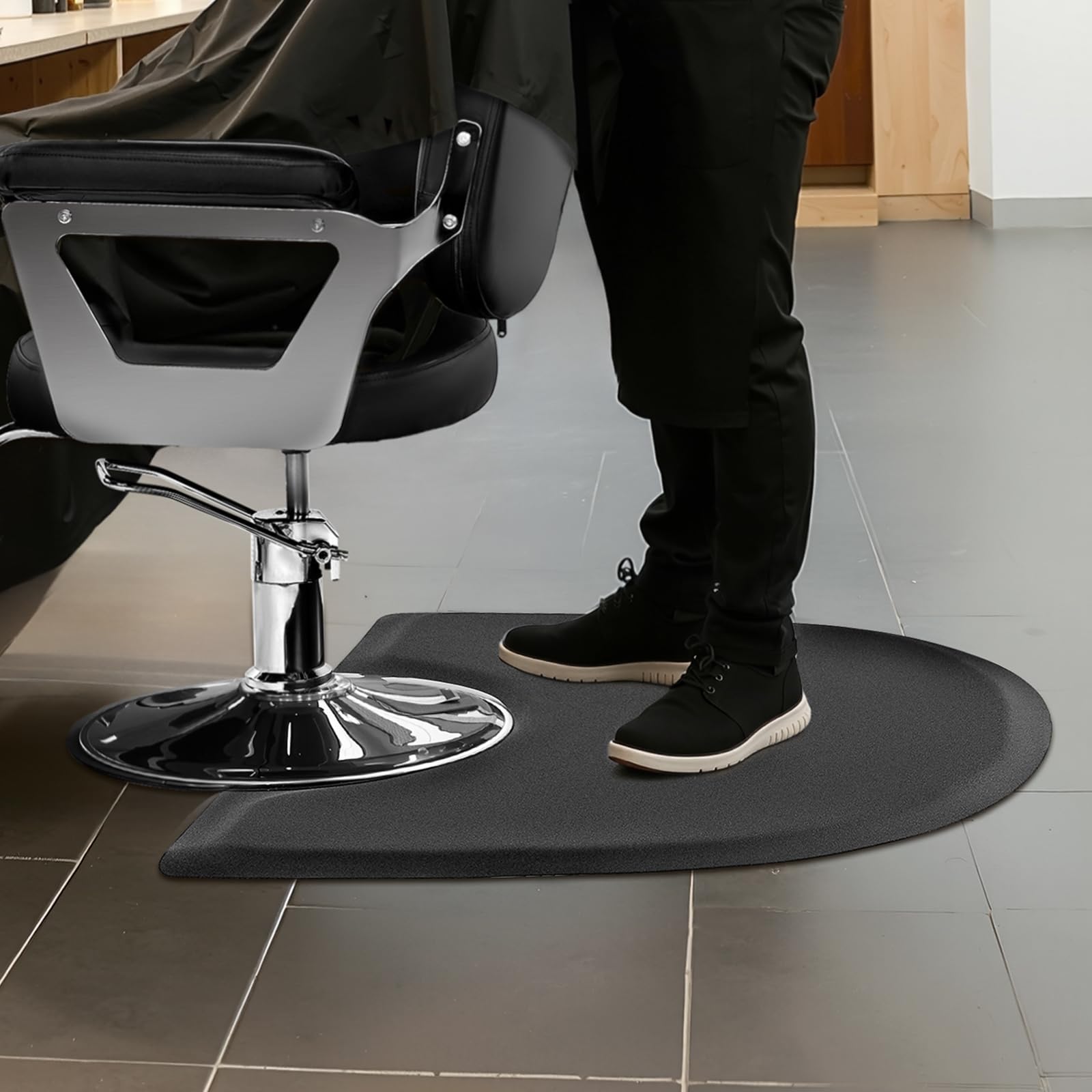 VEVOR Salonmatte für Friseure, 905x1220 mm, halbrunde Stehmatte, 13 mm Dicke Anti-Ermüdungsmatte für Friseursalons, leicht zu reinigender PVC-Oberfläche & abgeschrägten Kanten zum Stolpern