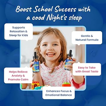 Magnesium Liquid for Kids - with L-Theanine Omega-3, Vitamin B6, D3, Zinc - Kids Magnesium Glycinate Drops for Sleep, Relaxation, Calm & Focus - 2 Fl Oz, Green Apple Flavor