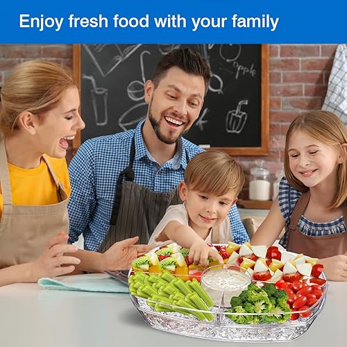 Miniatura 6 de INNOVATIVE LIFE Bandeja de frutas vegetales de alta gama con tapa, bandeja para servir verduras enfriadas con hielo en la parte inferior, perfecta