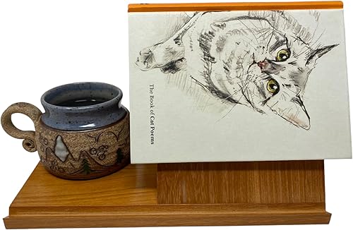 Vista 7 de Soporte triangular de madera para libros montado listo para regalar 4 en 1 Soporte para tableta/dispositivo con portavasos Accesorios únicos