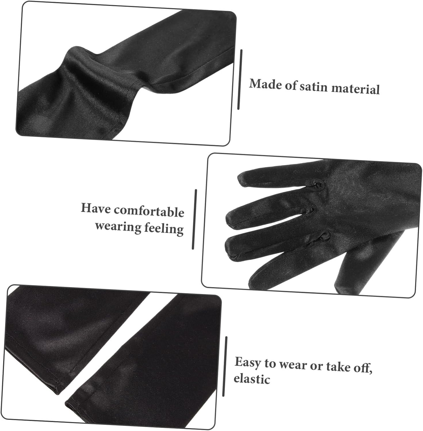 VALICLUD 2pairs Black Satin Wedding Gloves Stain Resistant Gloves for Women Tea Party Banquet
