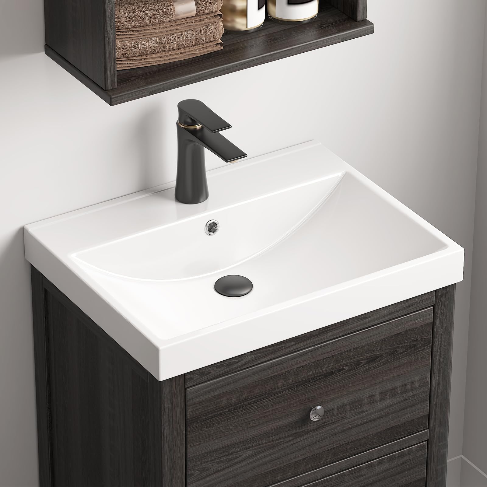 Logmey 24" L X 15" W Bathroom Vessel Sink White Ceramic Bathroom Sink Rectangular Above Counter Bathroom Vanity Sink Owpq1485