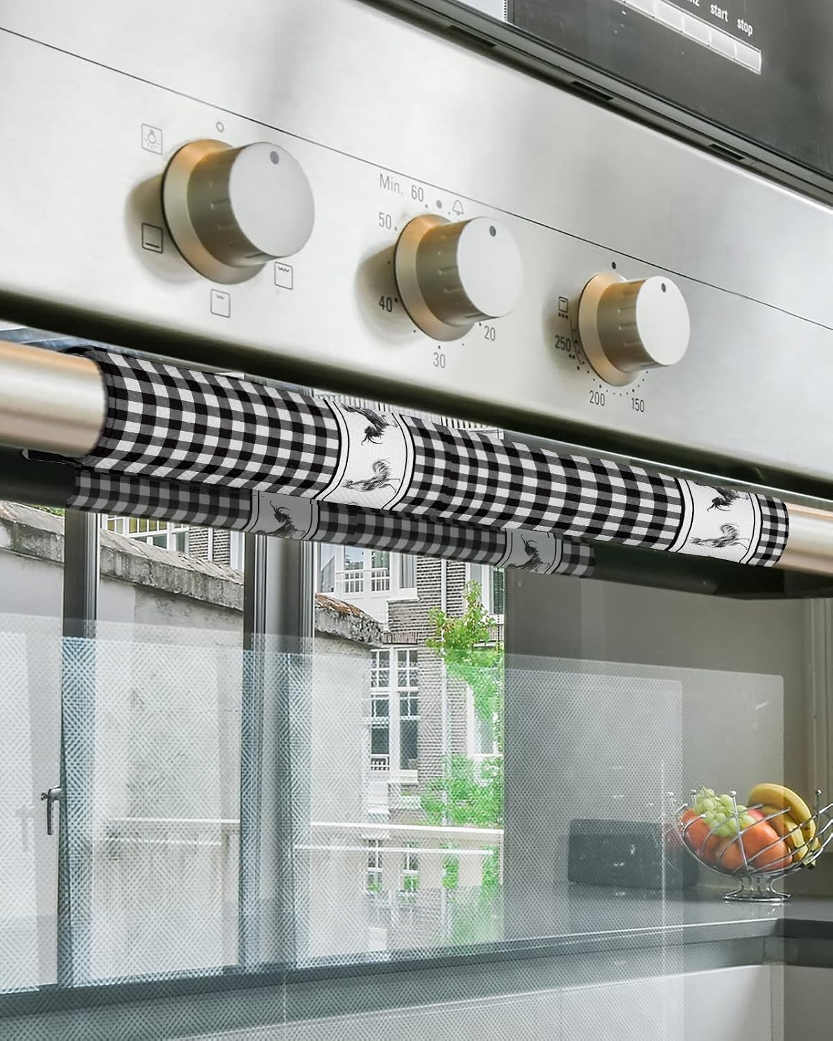 Refrigerator Door Handle Covers, Farmhouse Chicken Retro Black Watercolor Plaid Washable Fridge Door Handle Protector for Microwave Ovens Dishwasher, Keep Appliance Clean from Smudges, Drips, Oil