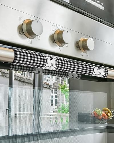 Miniatura 5 de Fundas para manija de puerta de refrigerador, diseño de gallina estilo campestre, retro, color negro, acuarela, a cuadros, lavable, protector para