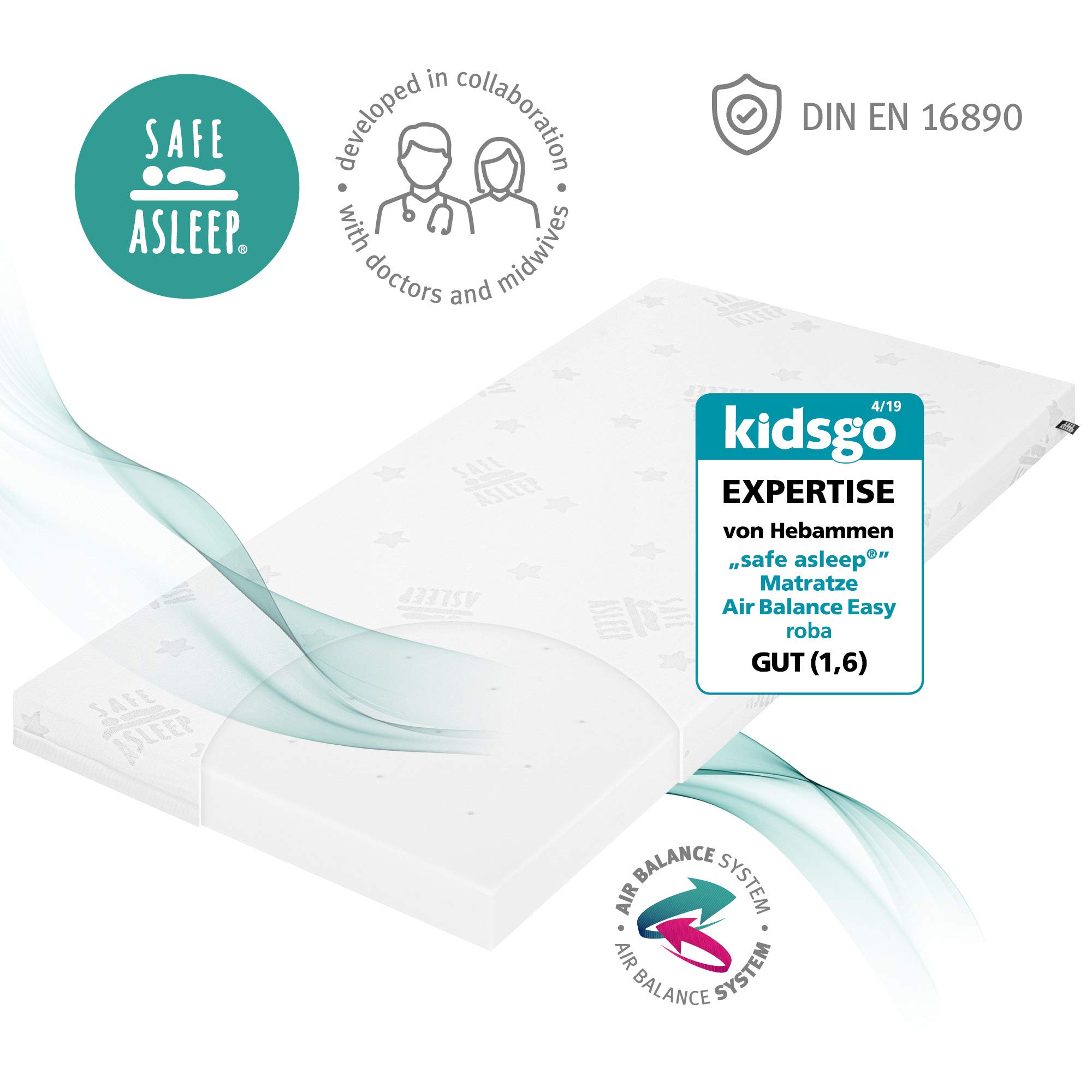 roba Babymatratze 60 x 120 cm - AIR BALANCE EASY - safe asleep - Matratze für Babybetten - Optimales Schlafklima für Babys