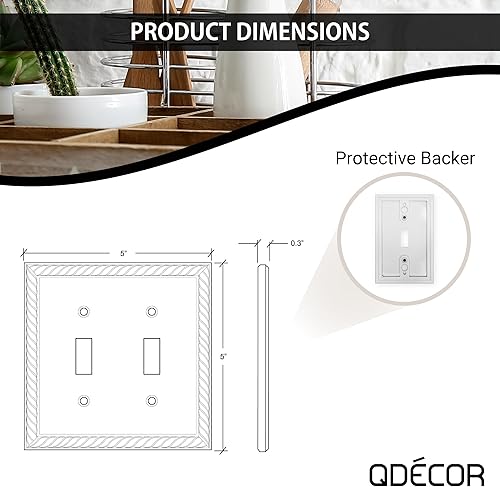 Miniatura 4 de Questech Decor - Cubierta para interruptor de luz de palanca doble, placa de pared eléctrica de 2 segmentos, cubierta de receptáculo de tamaño