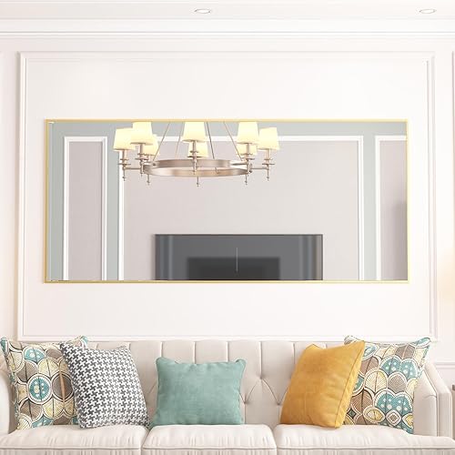 Miniatura 6 de CASSILANDO Espejo de longitud completa de 65 x 24 pulgadas, espejo vertical único, espejo con marco de metal dorado, espejo colgante sobre la pared