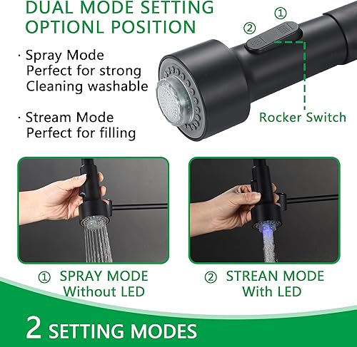 Miniatura 4 de ECHLI Grifo de fregadero de cocina, grifo de acero inoxidable con resorte extraíble con rociador con luz LED para bares, lavaderos y grifos de