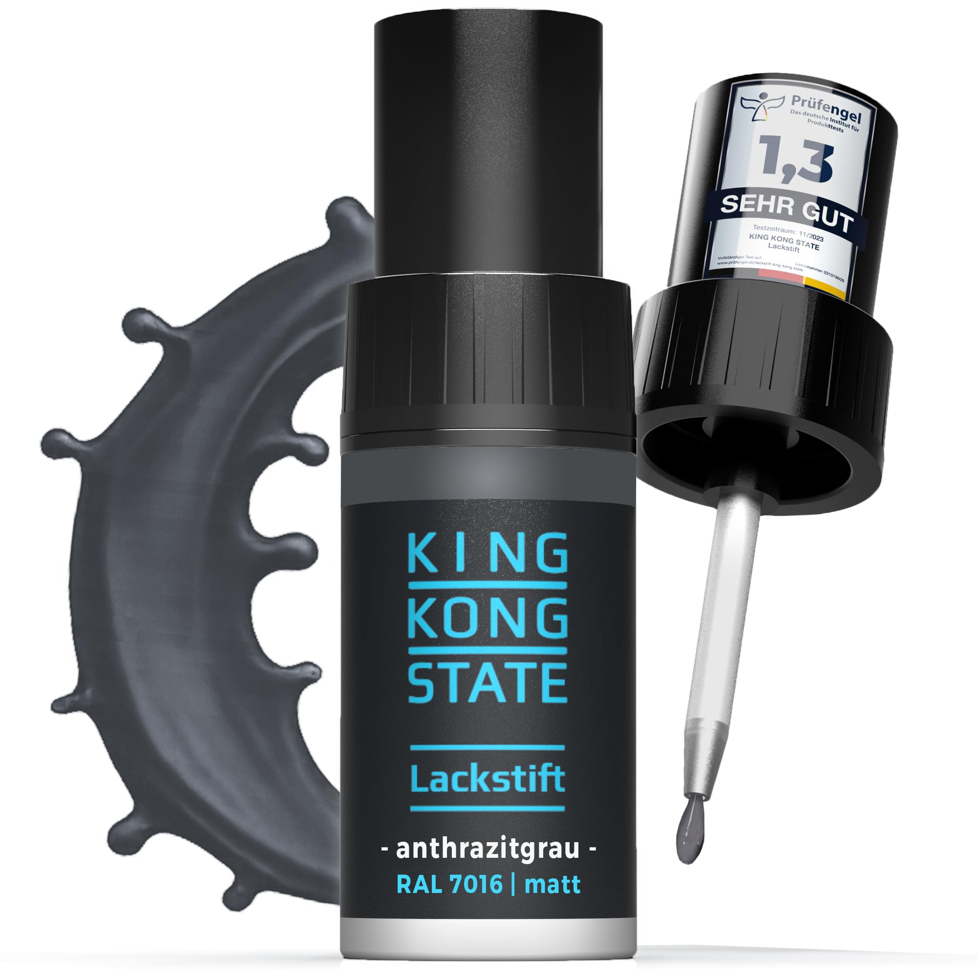 King Kong State Lackstift RAL7016 MATT - 1-Schicht-Lack in anthrazit-grau zur Ausbesserung von Steinschlägen und Kratzern im Außenbereich und am Auto (MATT)