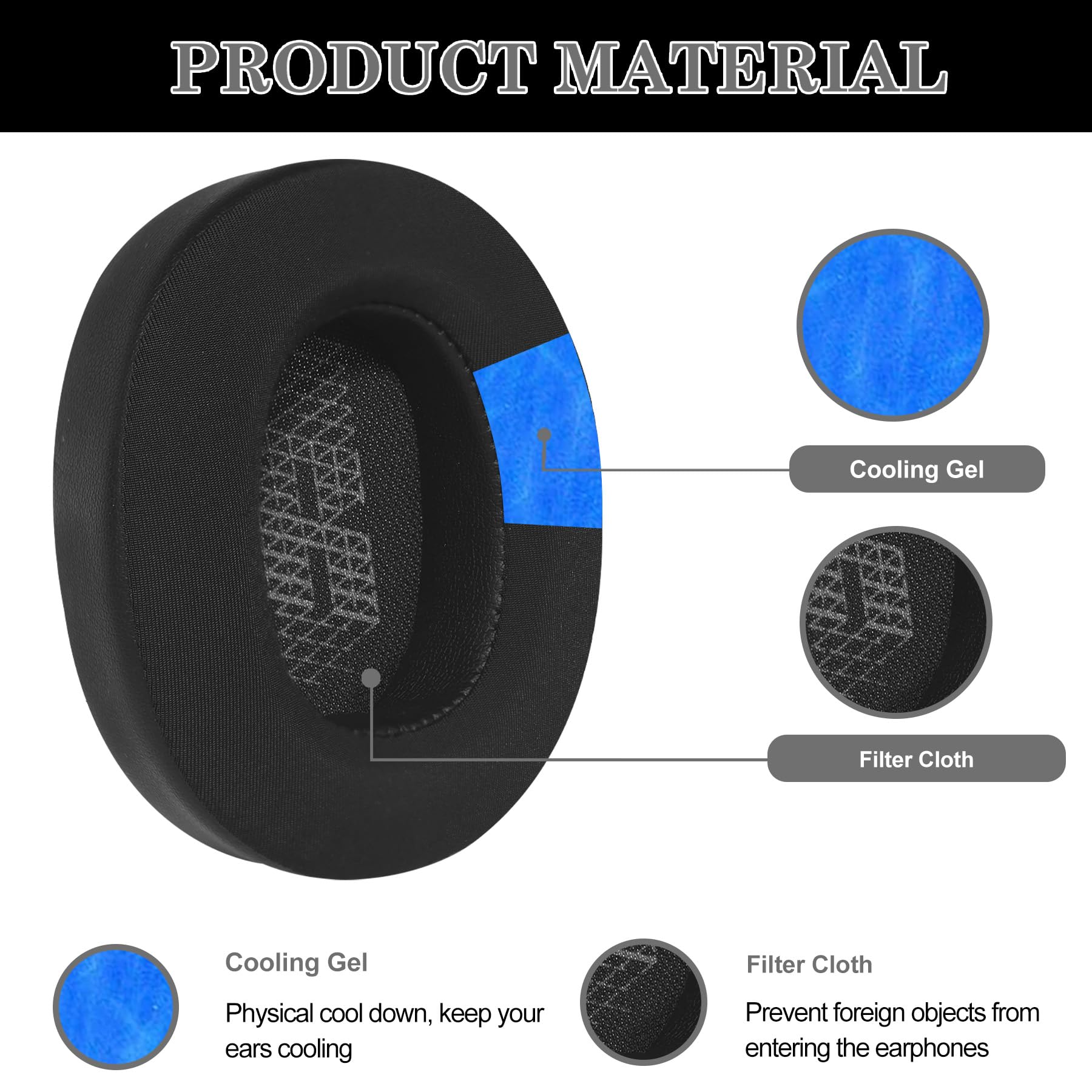 Aiivioll Cooling Gel Live 500 BT Ear Pad Replacement Earmuffs Compatible with JBL Live 500BT/Live 500 BT Around-Ear Wireless Headphones, Earpads Cushions with Noise Isolation Foam(Black) 2