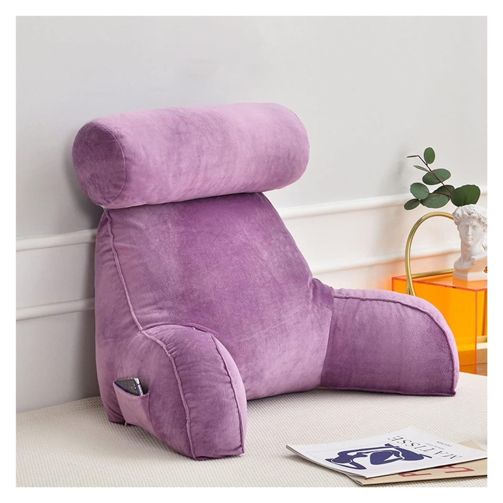 Iulgfsc Purple Reading Pillow， Reading Pillow With Arms,Lumbar Support Cushion,Backrest