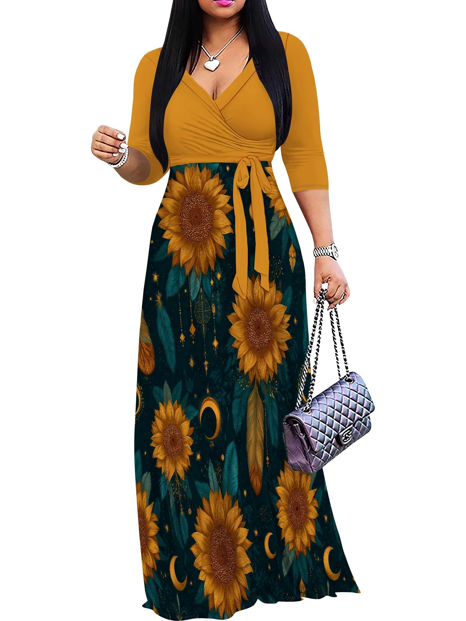 PinkPatty Plus Size Maxi Dress for Women 3/4 Sleeve Casual Long Dress