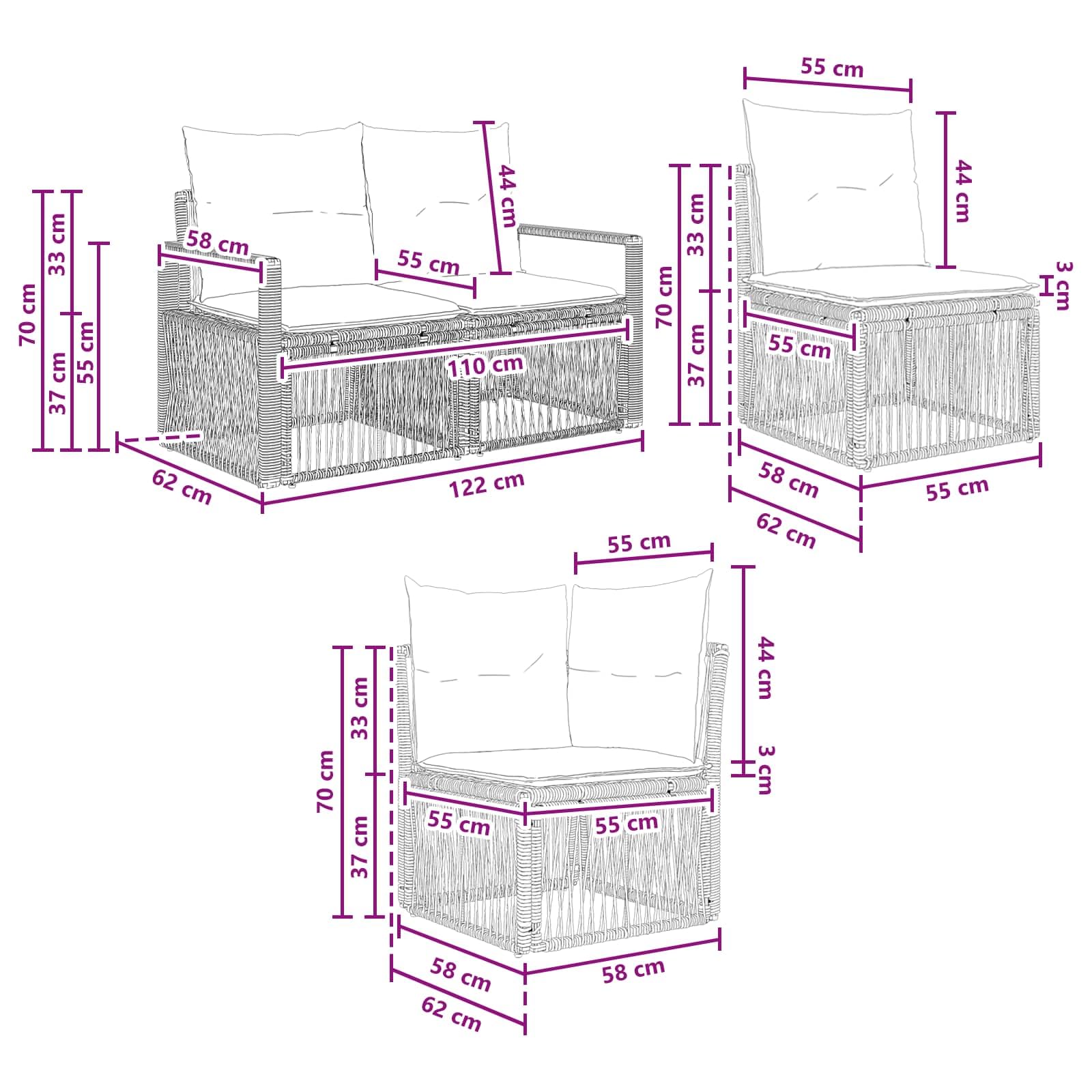 Set di divani da giardino in polyrattan, 11 pezzi, beige | Gruppo modulare per esterni con comodi cuscini per giardino, terrazza e cortile. Regolabile in modo flessibile.