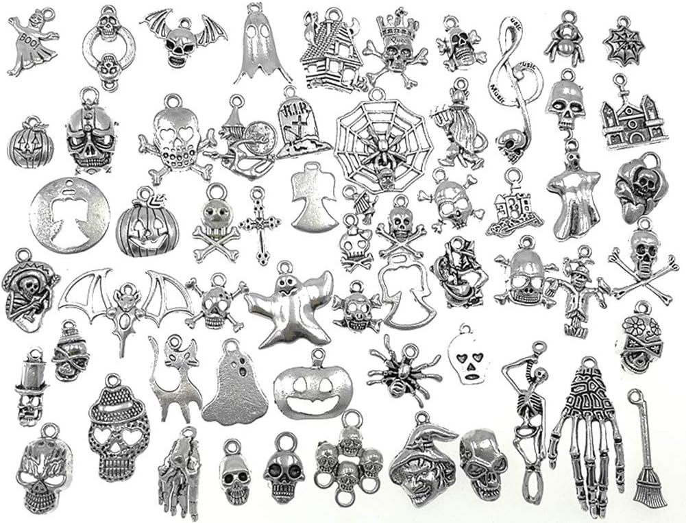 Assorted Halloween Hallowmas Theme Charm Pendant Connector for DIY Jewelry Making Accessaries(60pcs,Tibetan Silver Tone)