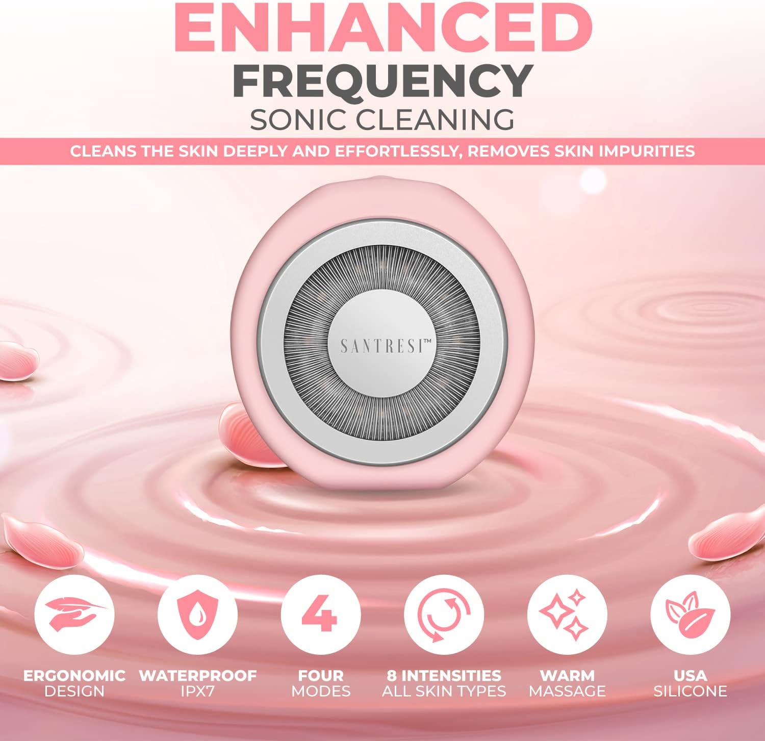Sonic Facial Cleansing Brush - Silicone Face Scrubber Exfoliator Electric Face Cleansing Brush USB Rechargeable Heat Waterproof Travel Pouch